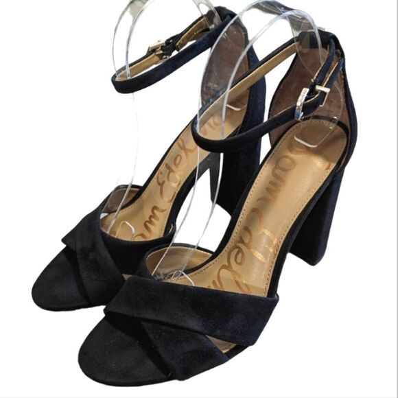 Sam Edelman black suede Yancy block heels open toe ankle strappy womens 8 - Picture 5 of 8